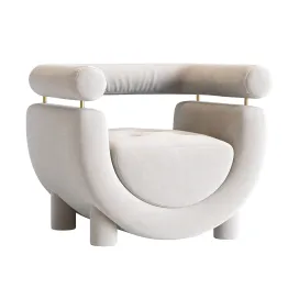 Mel Armchair Wood Brass Beige Jacquard Velvet Pearl